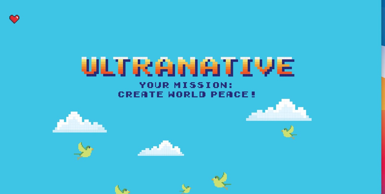 The Ultranative home page. It reads "Ultranative Your Mission: Create World Peace."