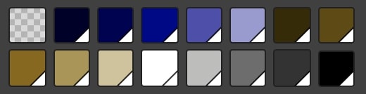 Screenshot of 16 shades — two rows of eight stacked on top of each other.