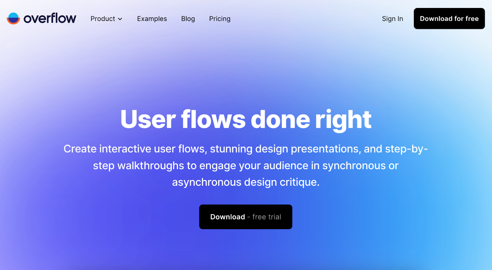 Screenshot of Overflow page featuring headline "User flow done right"