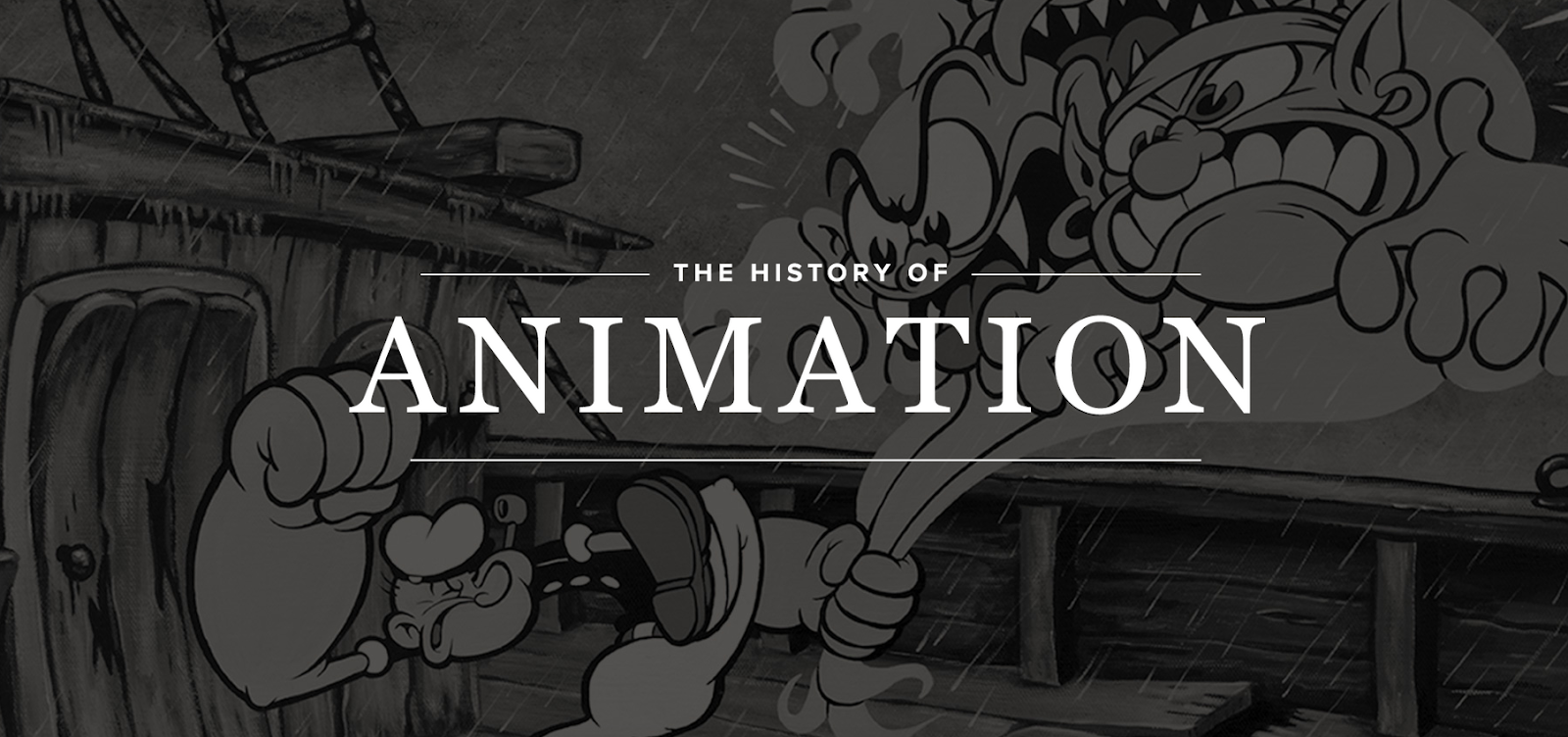 The History of Animation website header highlights the words “The History of Animation” with a playful cartoon image in the background.