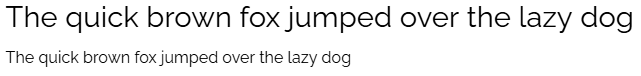 A screenshot of the sentence “The quick brown fox jumped over the lazy dog” in Raleway font, as a heading and as body text.