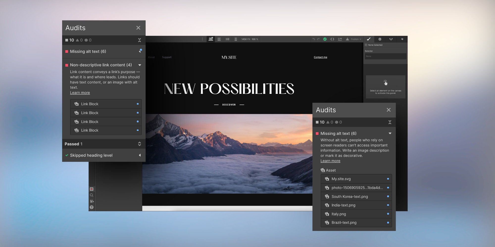 An image of the new audit panels feature.