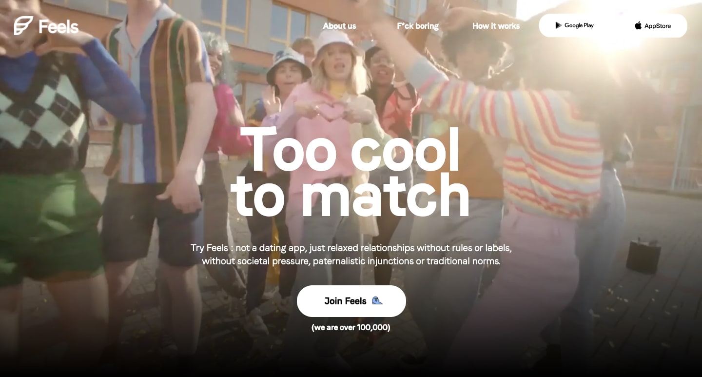 An image of the Feels home page.