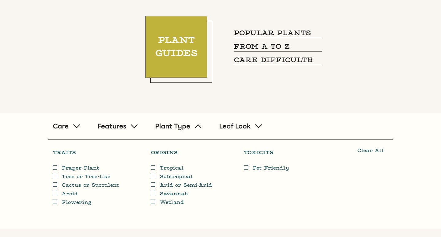 An image of the Plant Guides navigation portion of the site.