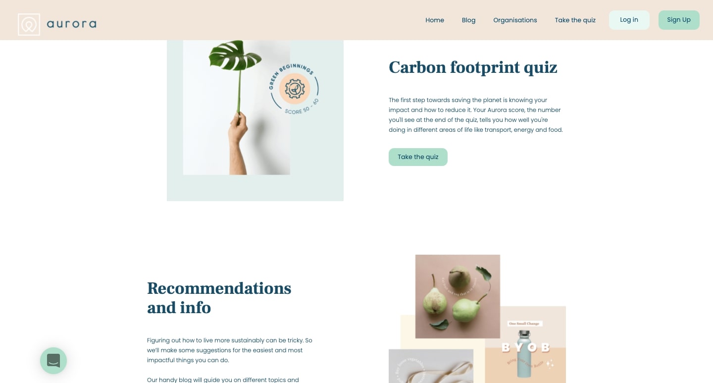 Another view of the Aurora home page.