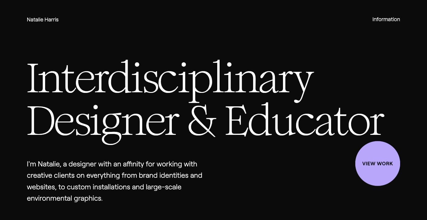 An image of Natalie Harris's portfolio website.
