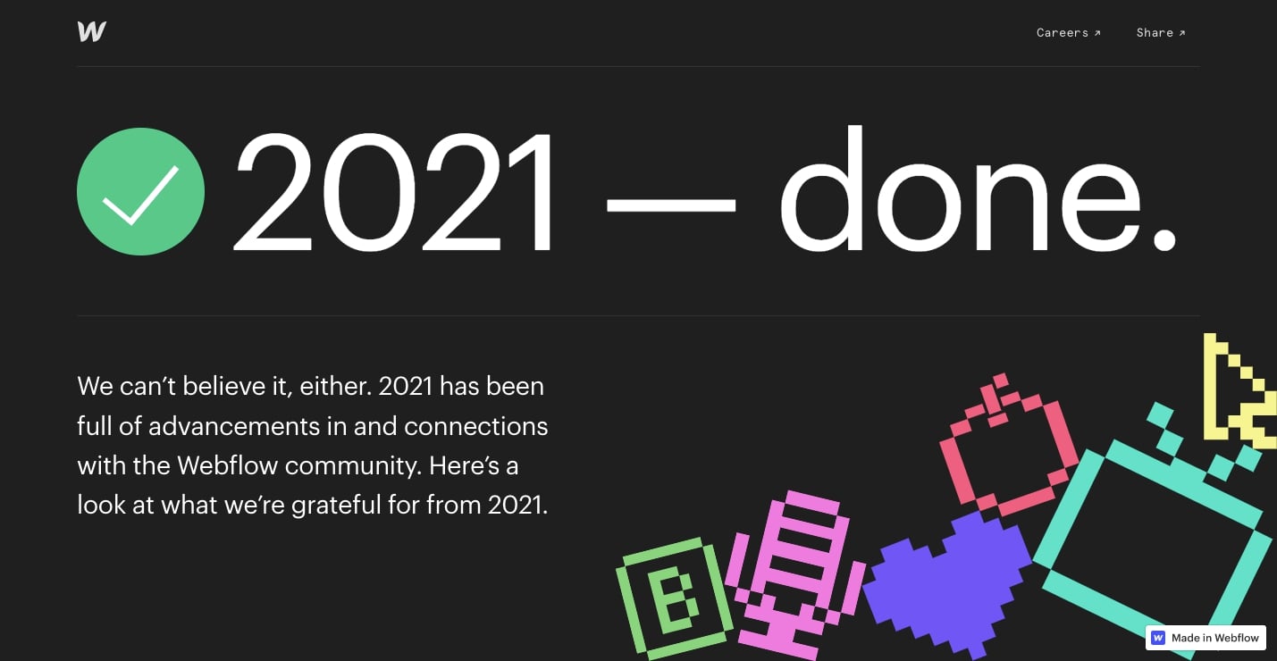 An image of Webflow's 2021 Year in Review.