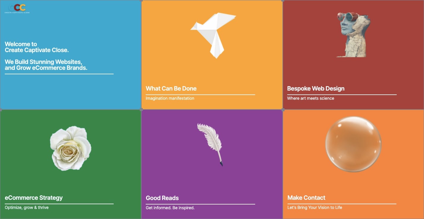 An image of the Create Captivate Close agency website.
