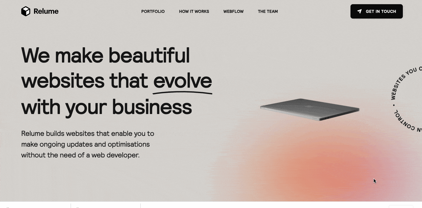 gif of reulume webflow website