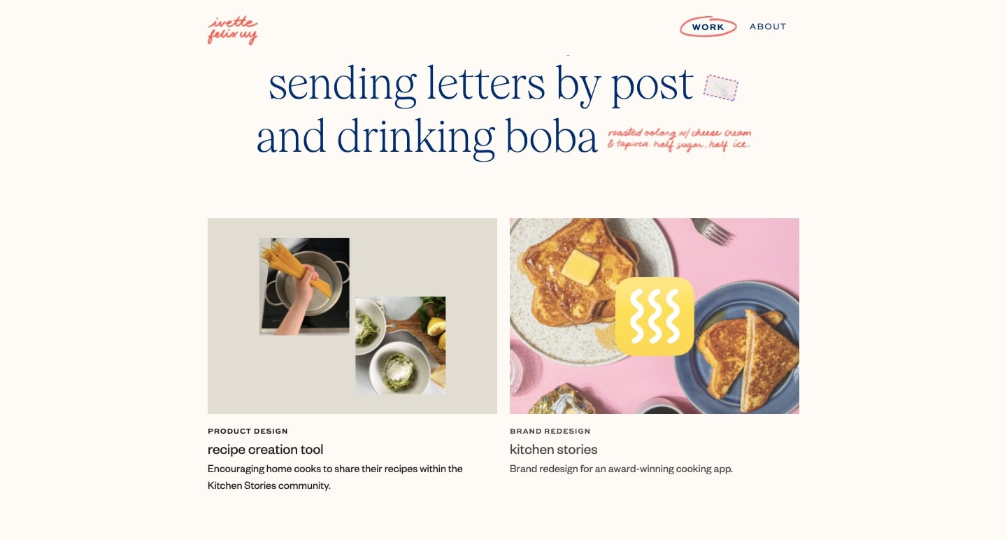 Ivette Felix Uy's portfolio homepage with work samples