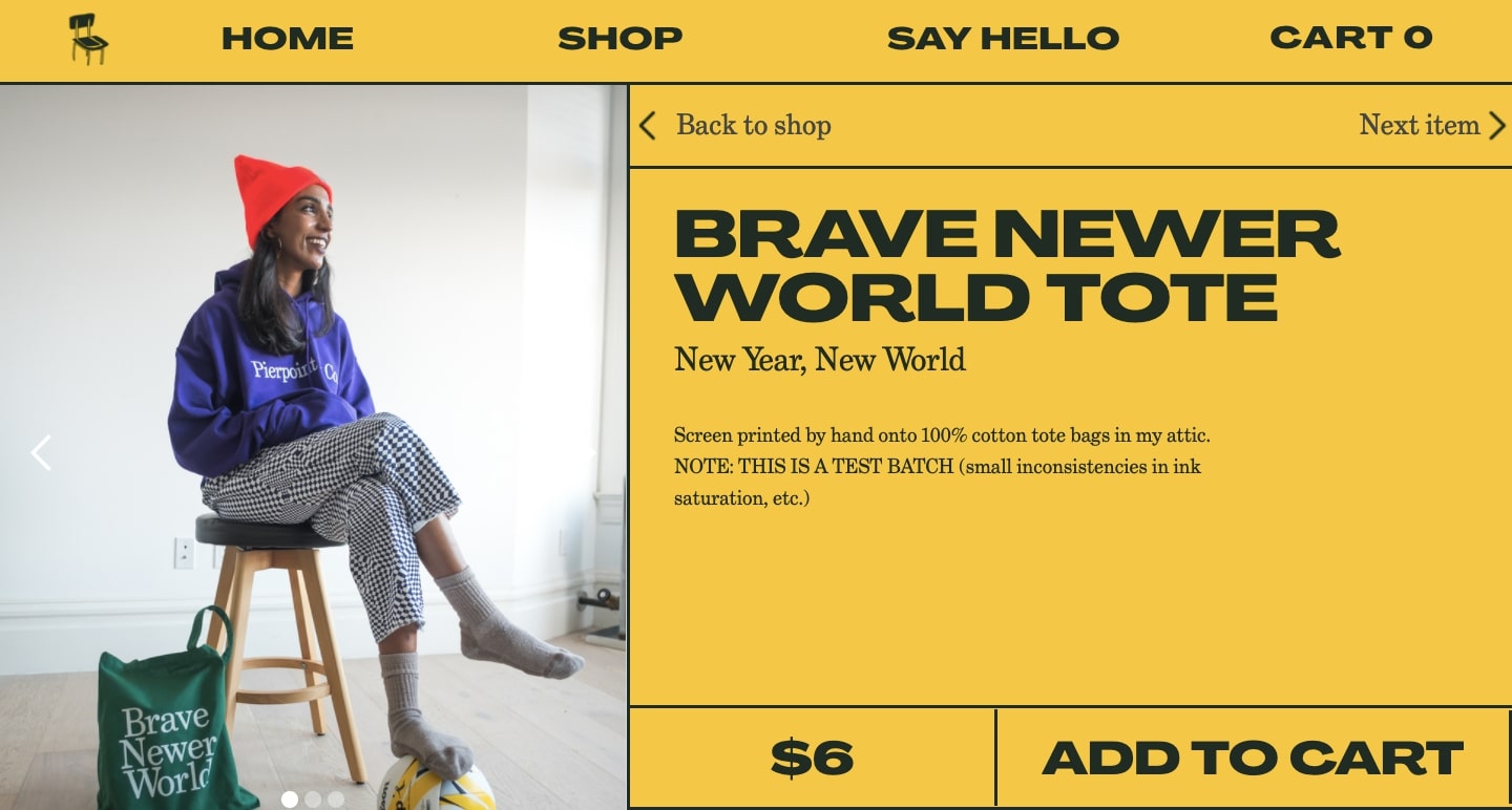 Committee Chairs product page for Brave Newer World tote