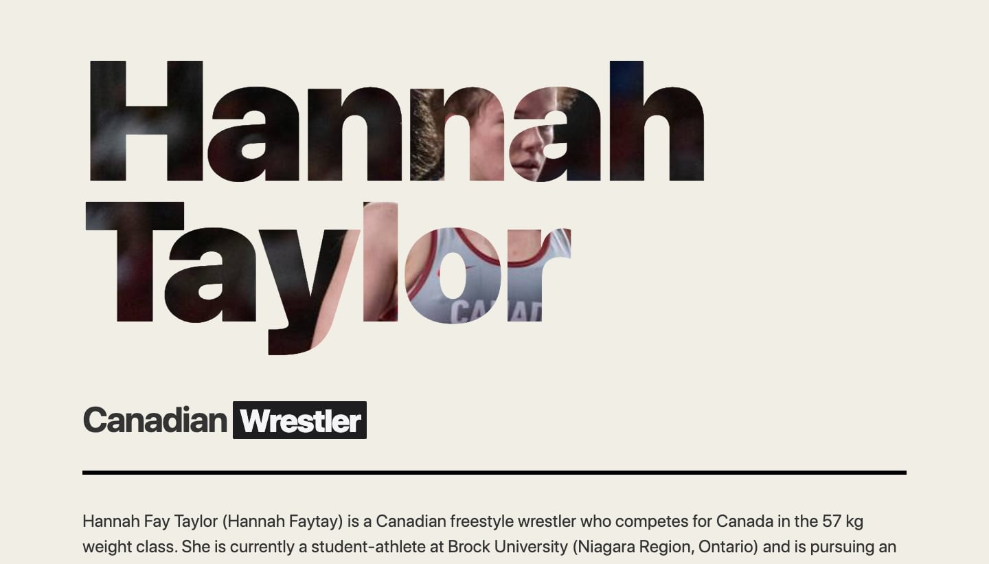 An image of Hannah Taylor's home page of her website.