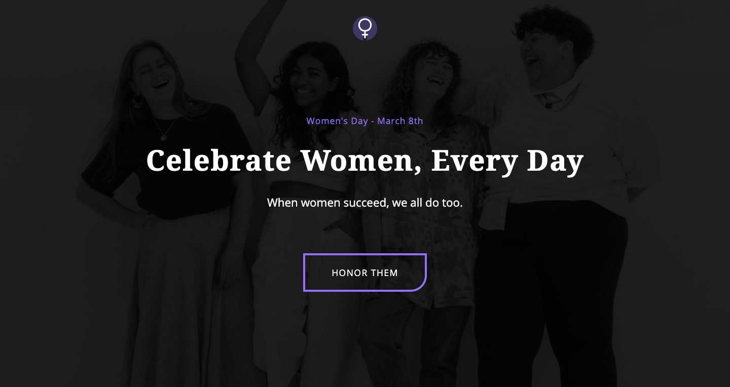 An image of the Celebrate Women website. The main tagline reads: "Celebrate Women, Every Day."