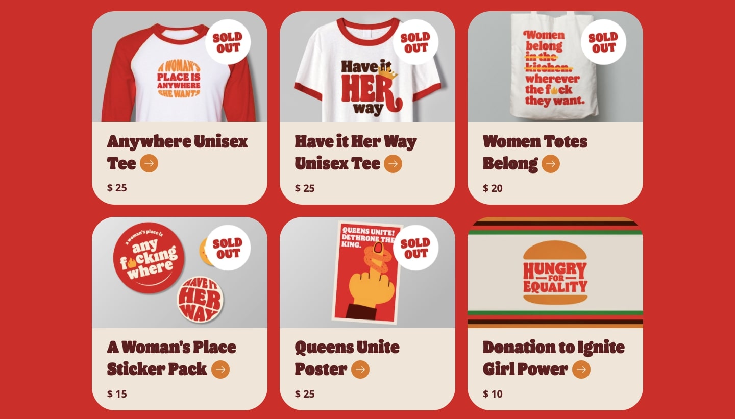 Screenshot of the Burger Queen website showing the Burger Queen online store.