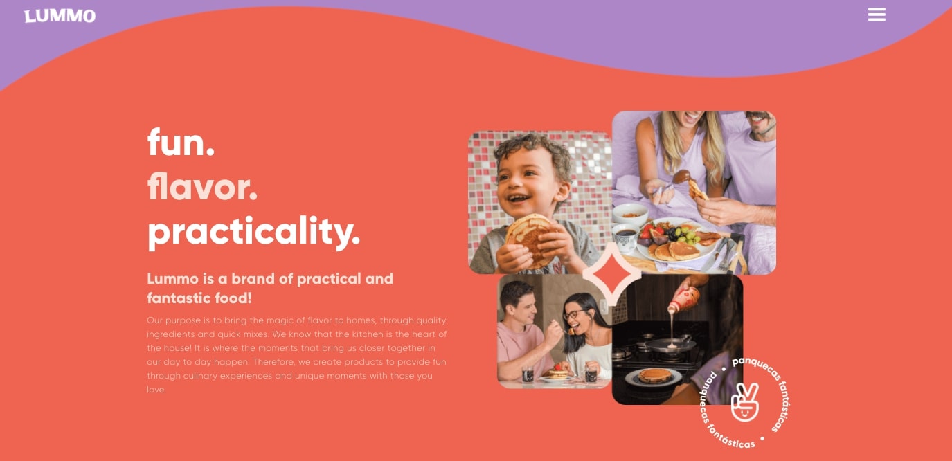 An image of the Lummo website, featuring their value propositions and brand purpose.