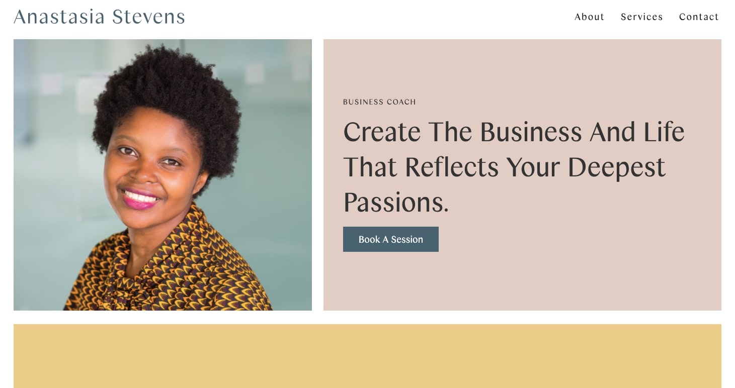 Anastasia Steven's website home page.
