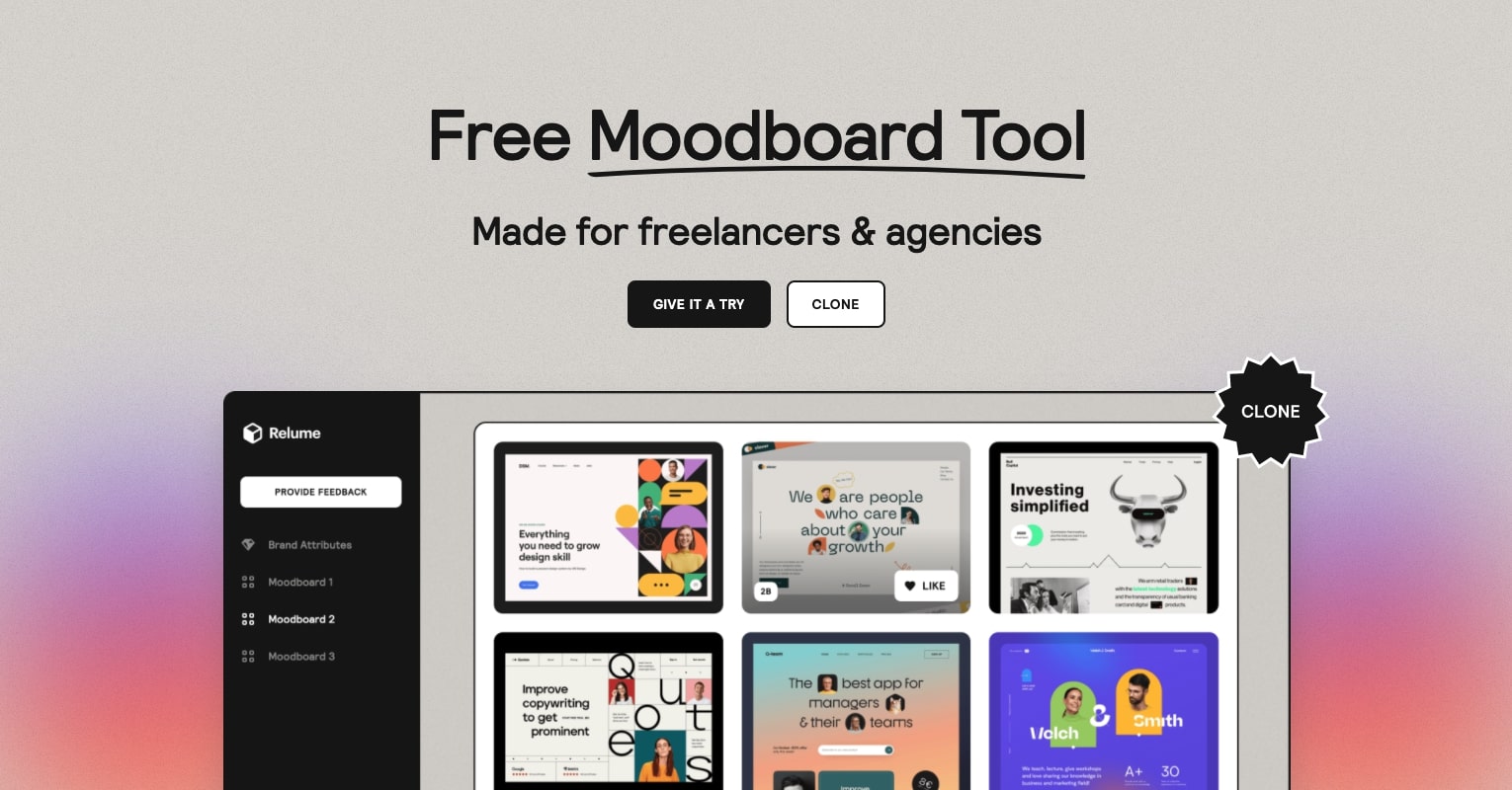 An image of Relume's Moodboard Tool landing page.