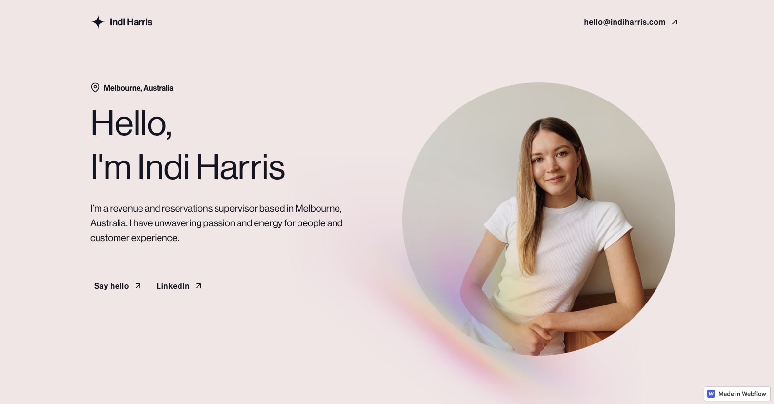 An image of Indi Harris' personal website.