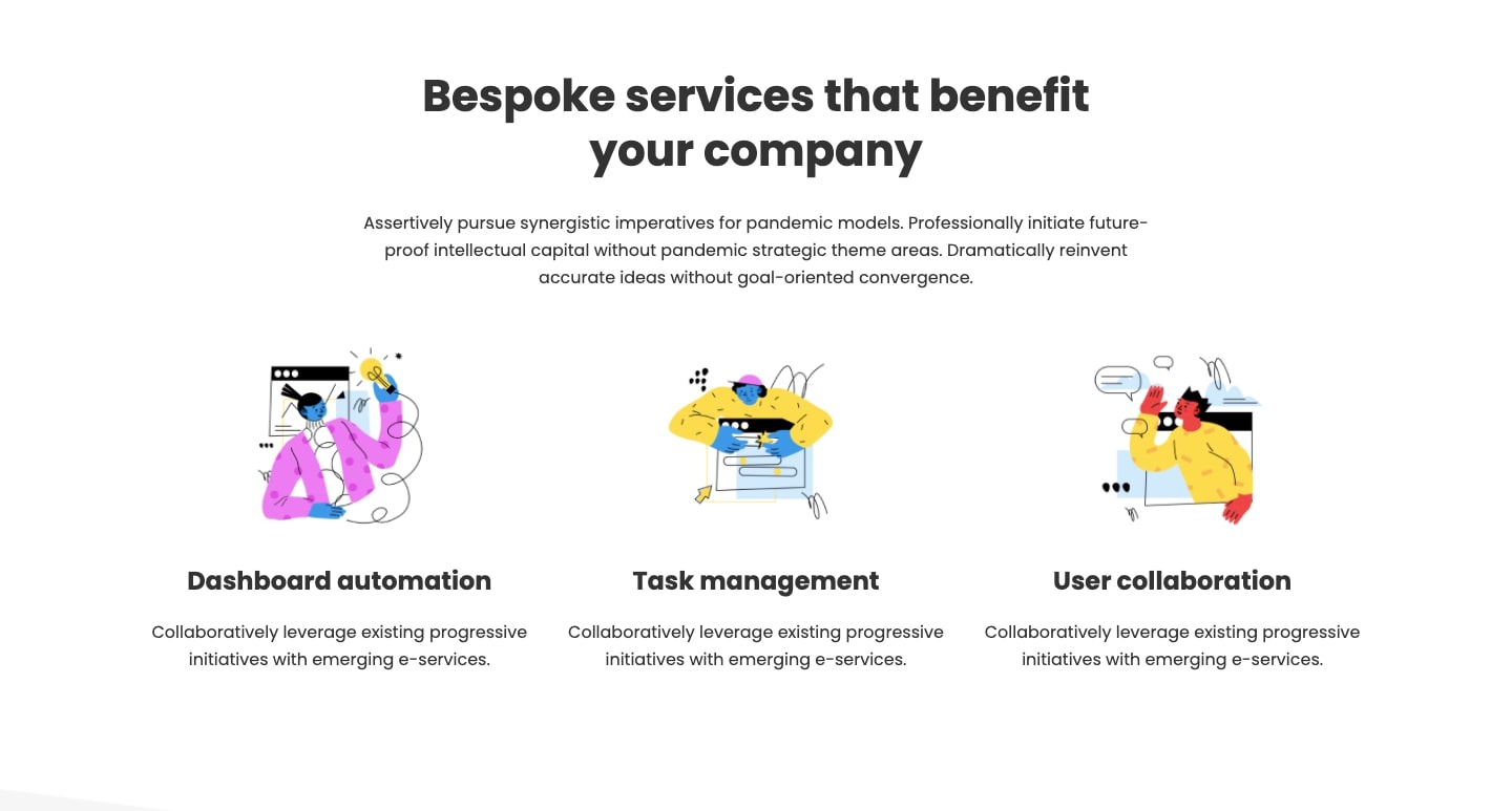 An image showcasing the "value props" section of the template. 