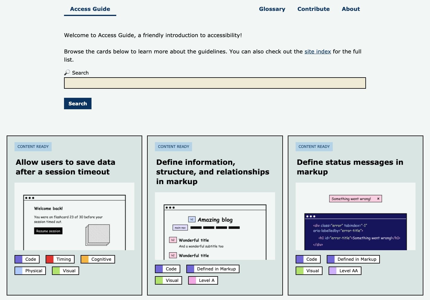 Screenshot of Access Guide homepage