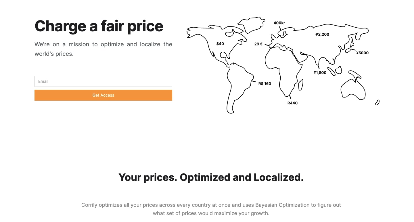 An image of the Corrily website.
