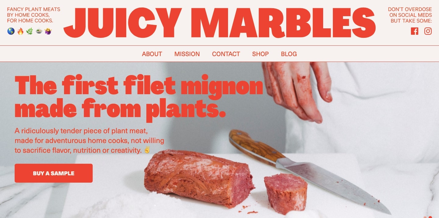 An image of the Juicy Marbles home page.