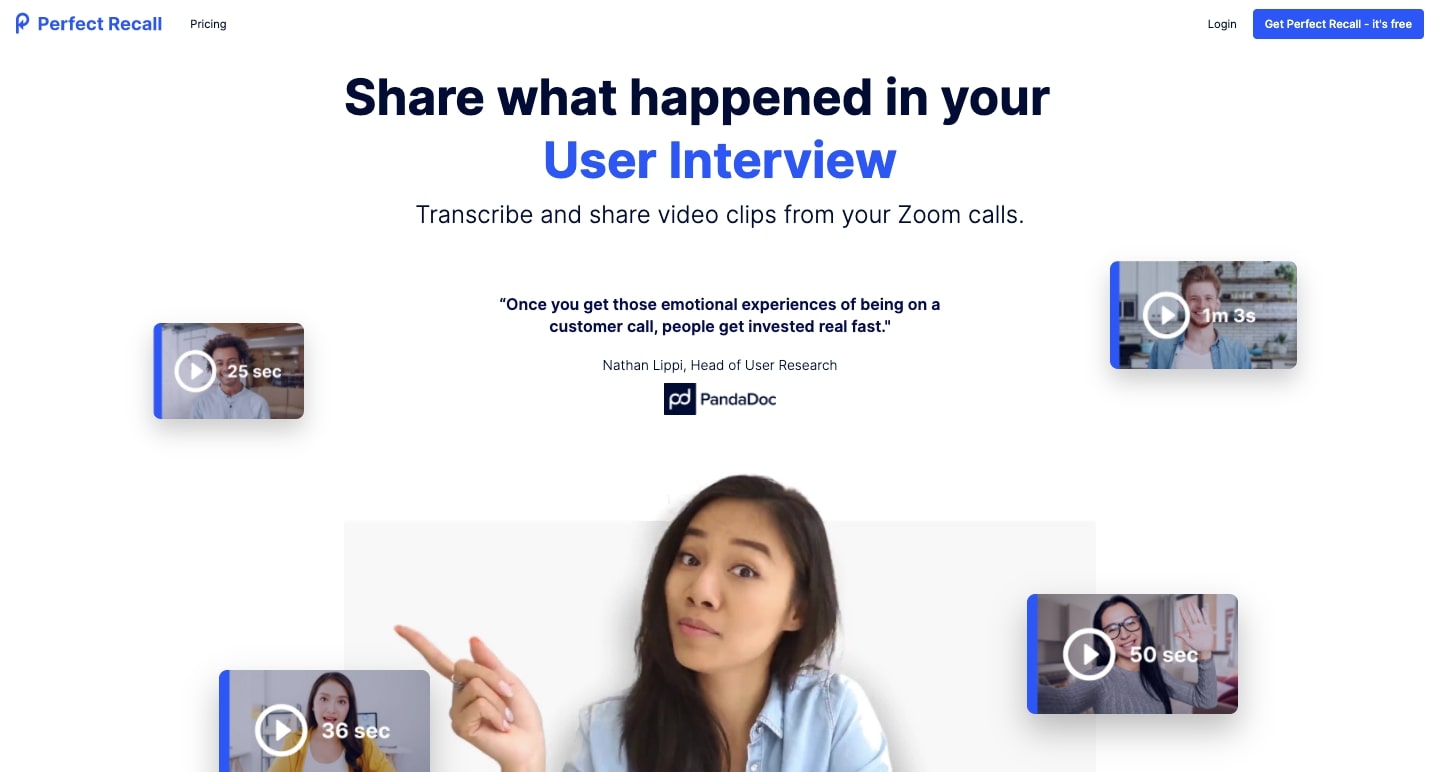 An image of the Perfect Recall home page.