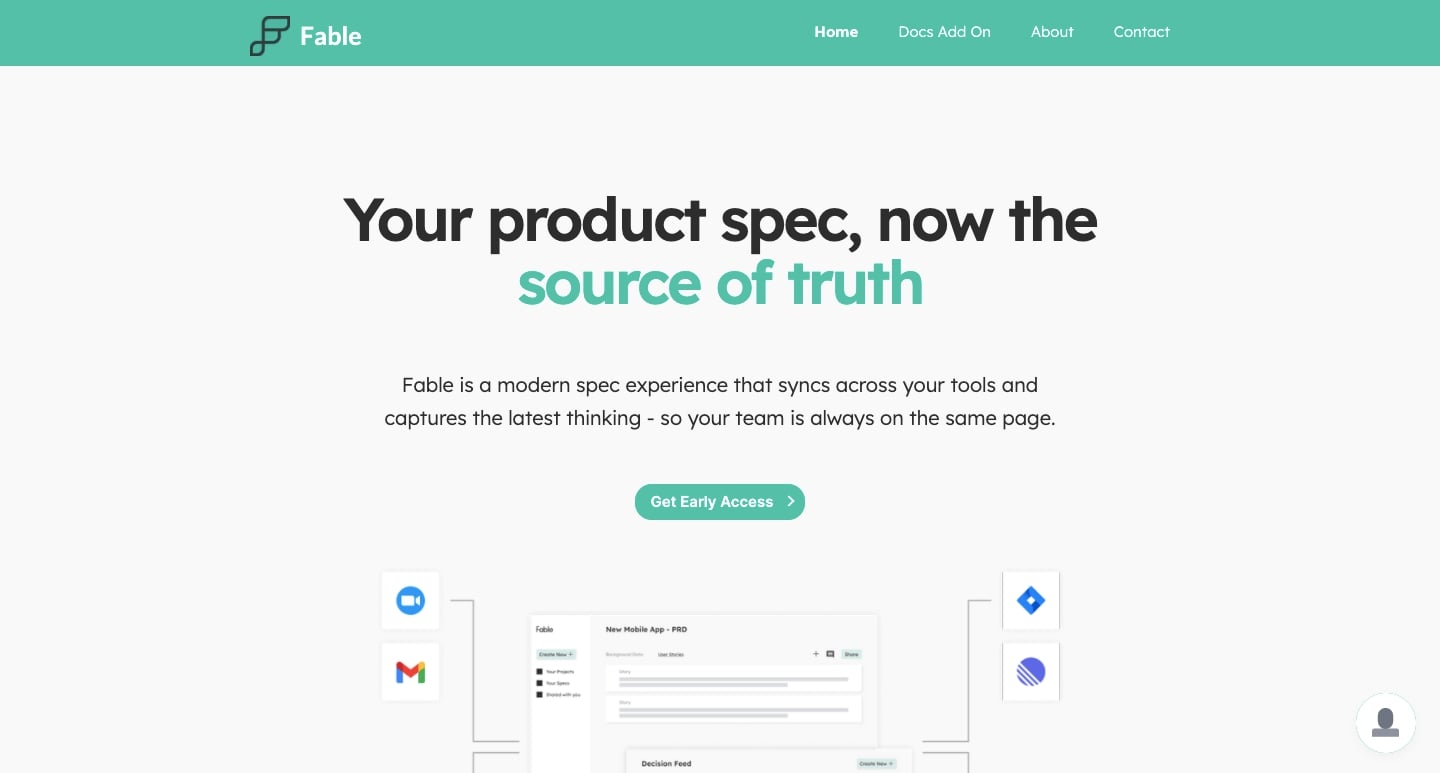 An image of Fable's home page.
