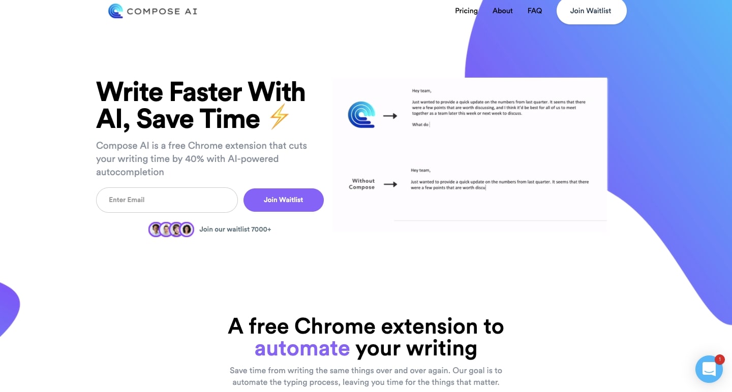 An image of Compose AI's home page.