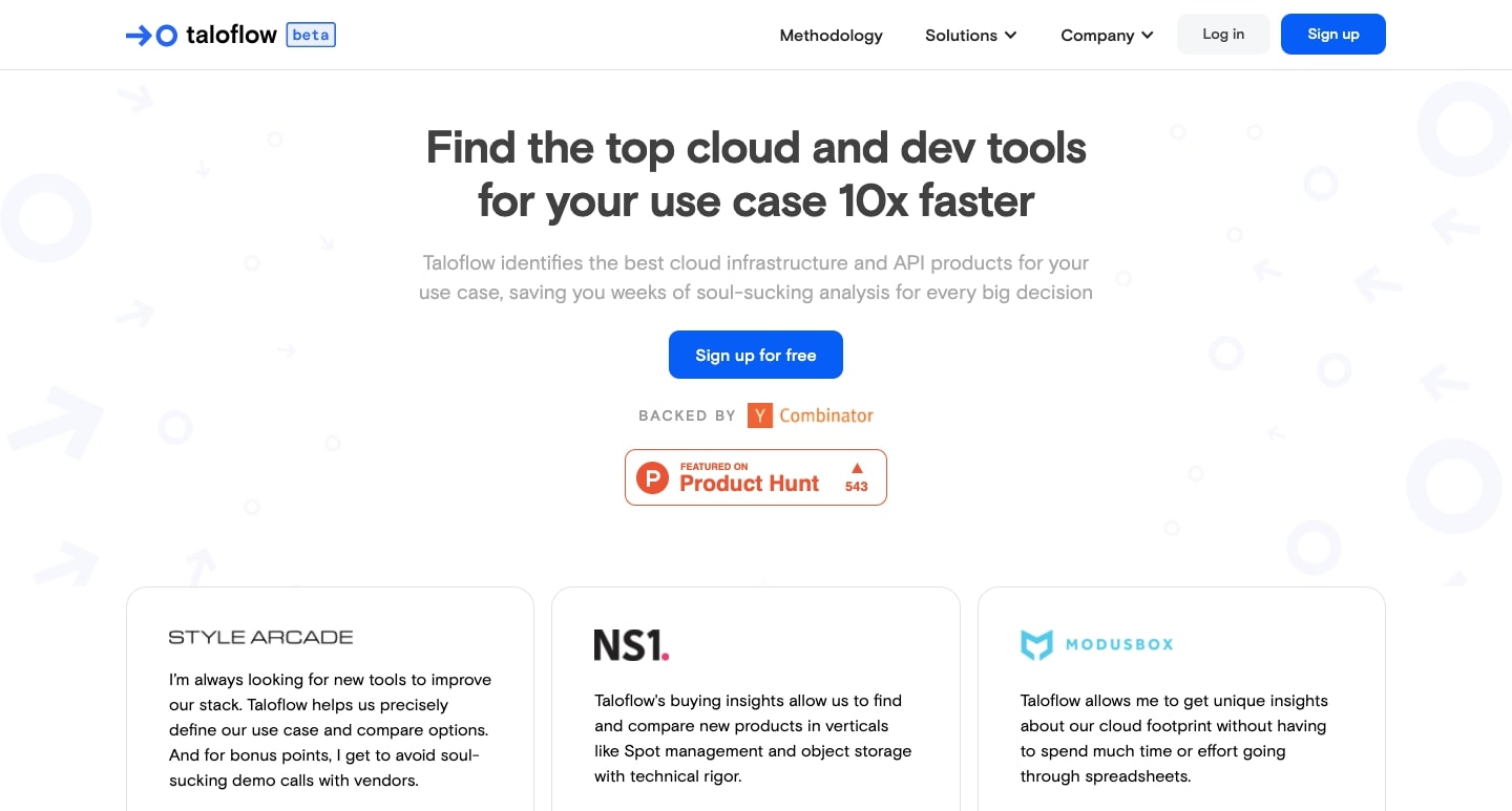 An image of the Taloflow website home page.