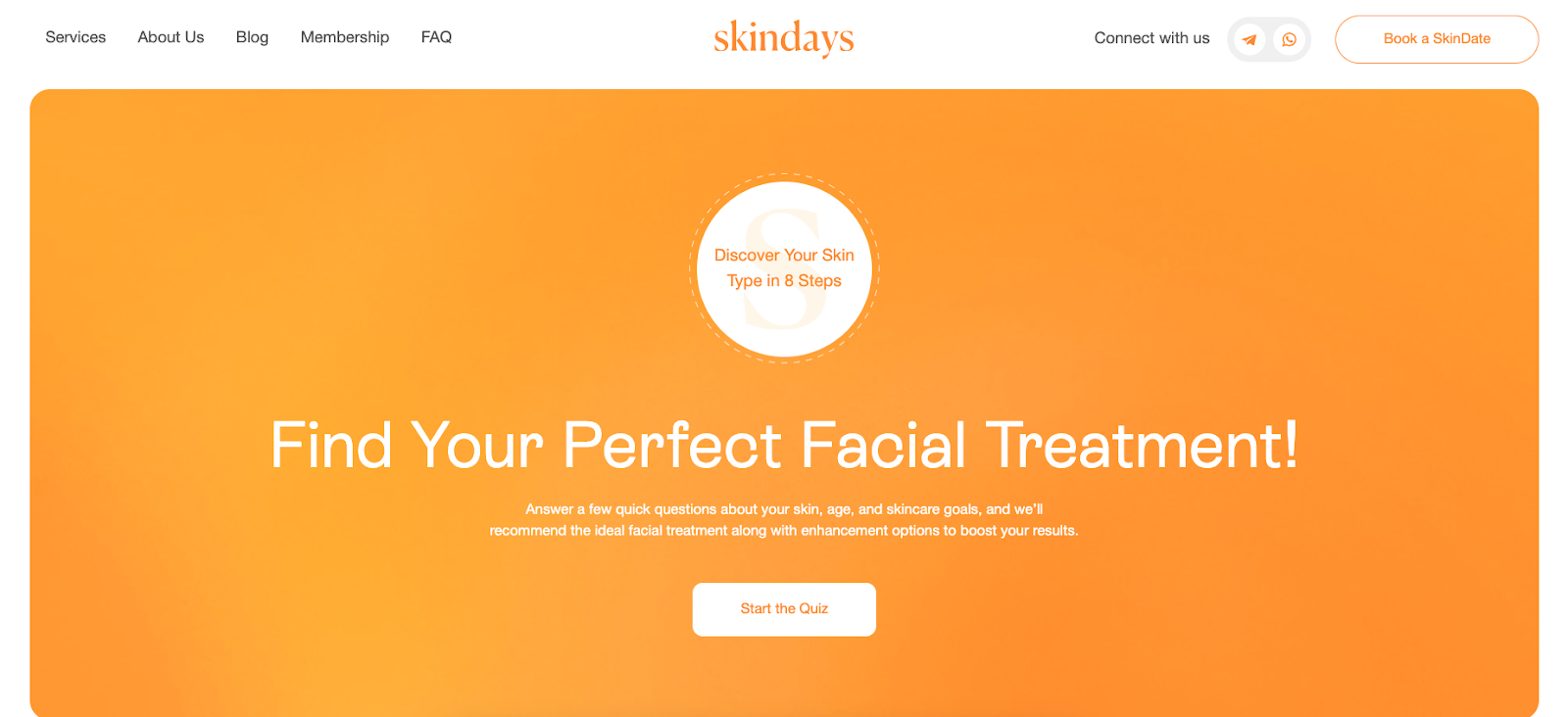 A screenshot of the landing page for Skindays’ “Discover your skin type” quiz.