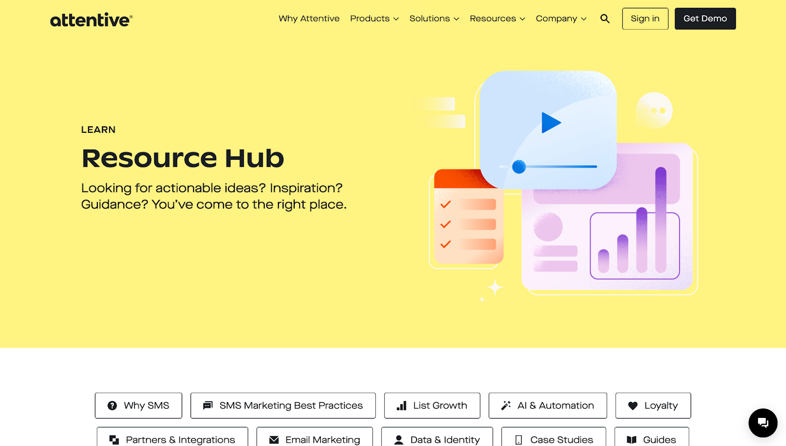 A screenshot of Attentive’s resource hub page.