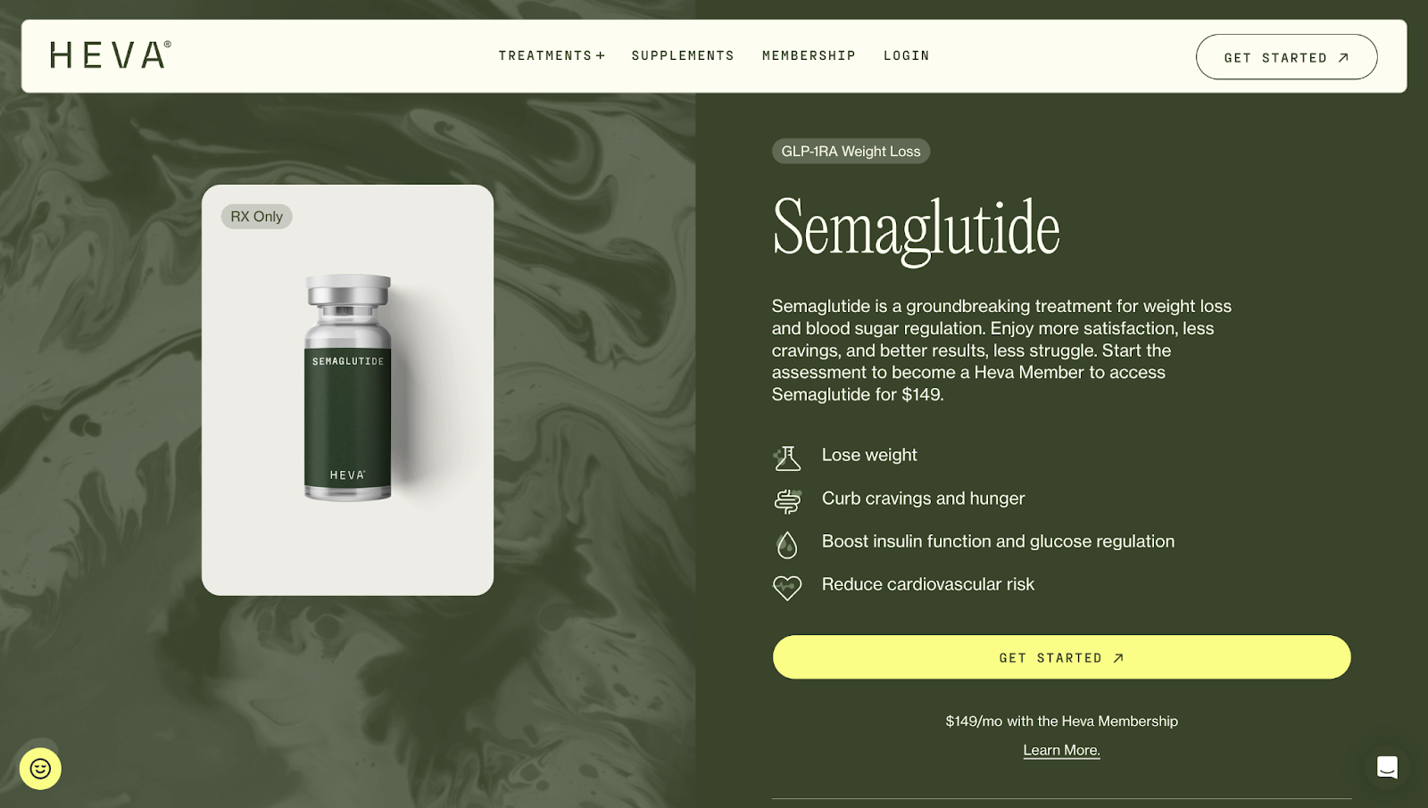 A screenshot of Heva Health’s landing page for their semaglutide product.