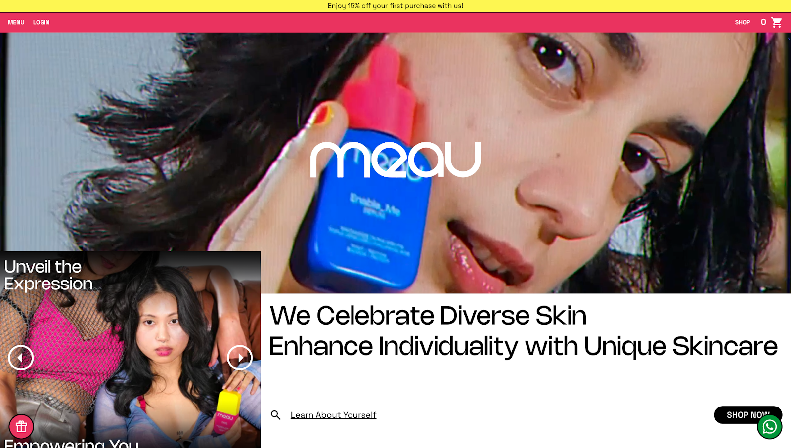 A screenshot of Meau’s landing page showing a header image with text and a video in the corner.