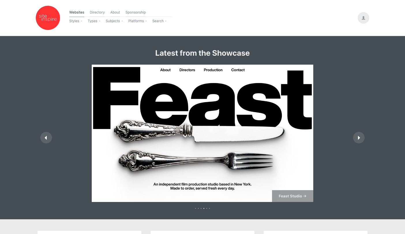 Screenshot of siteInspire's homepage.