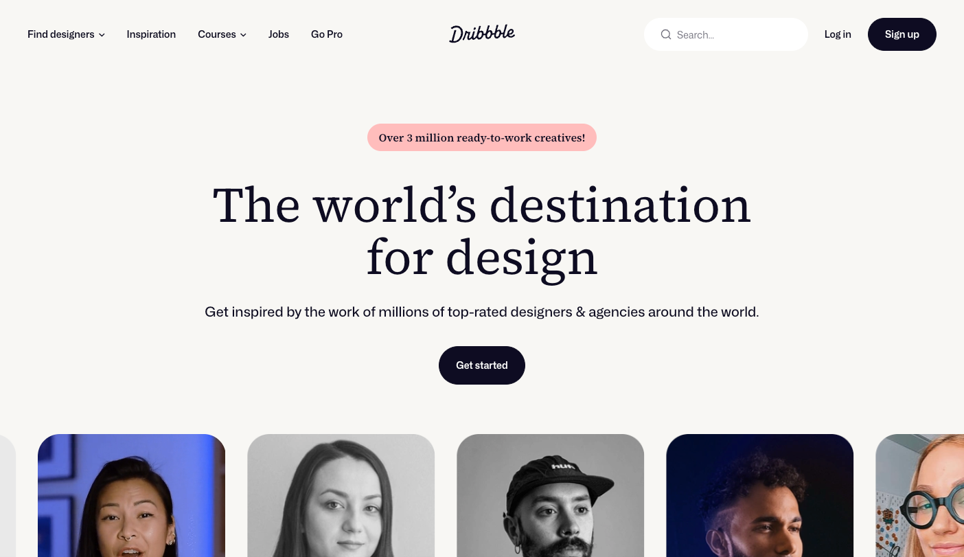 Screenshot of Dribbble's homepage.