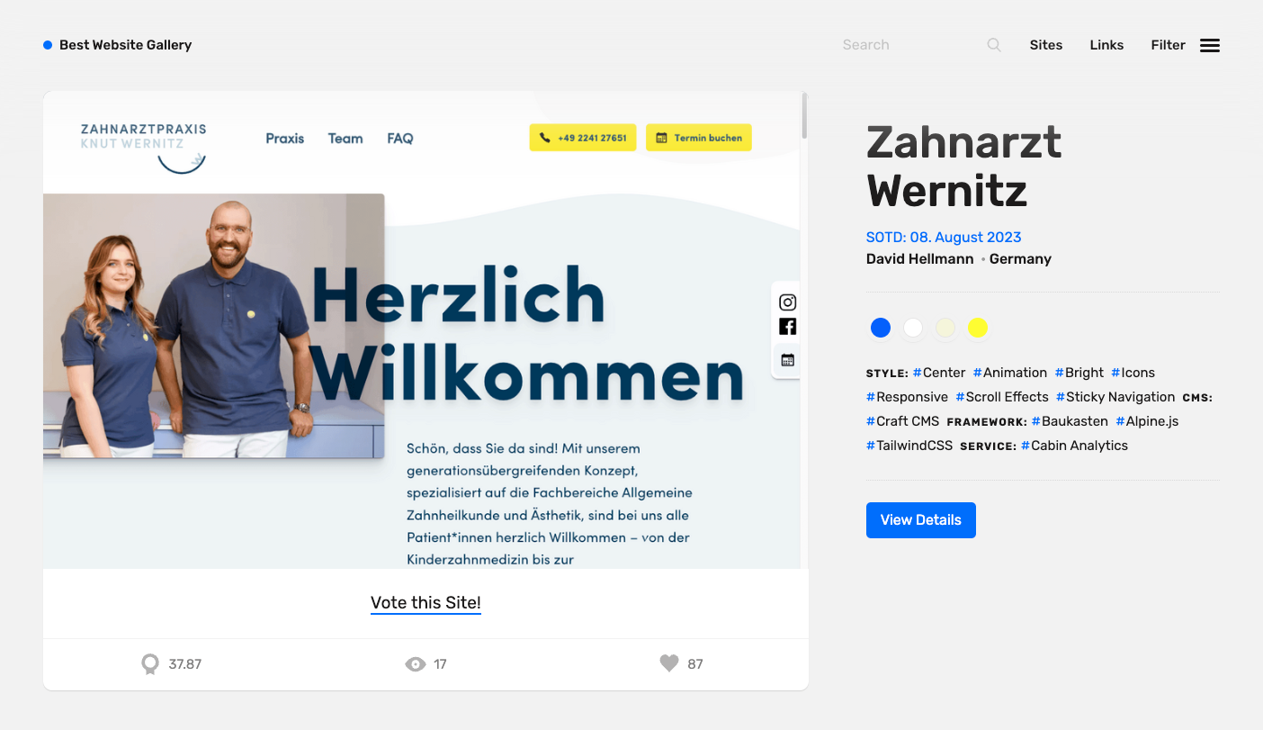Screenshot of Best Website Gallery's homepage.
