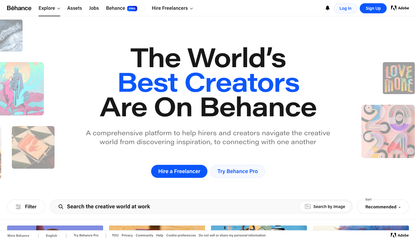 Screenshot of Behance's homepage.