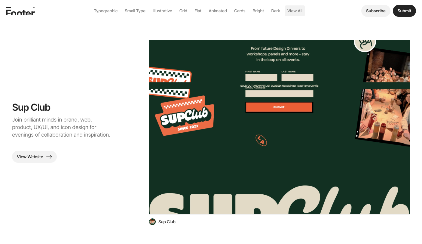 Screenshot of Footer's homepage.