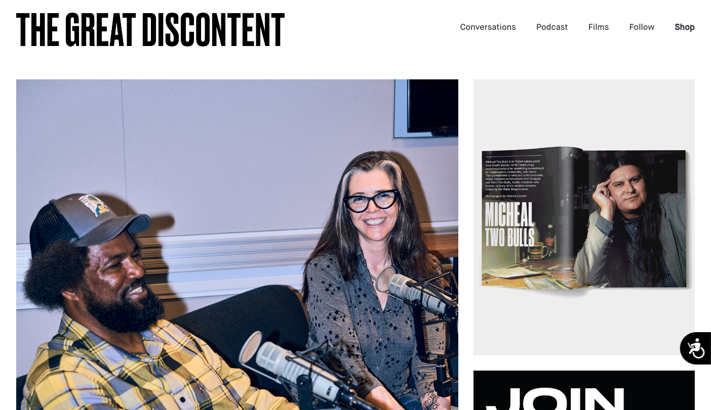 Screenshot of The Great Discontent's homepage.