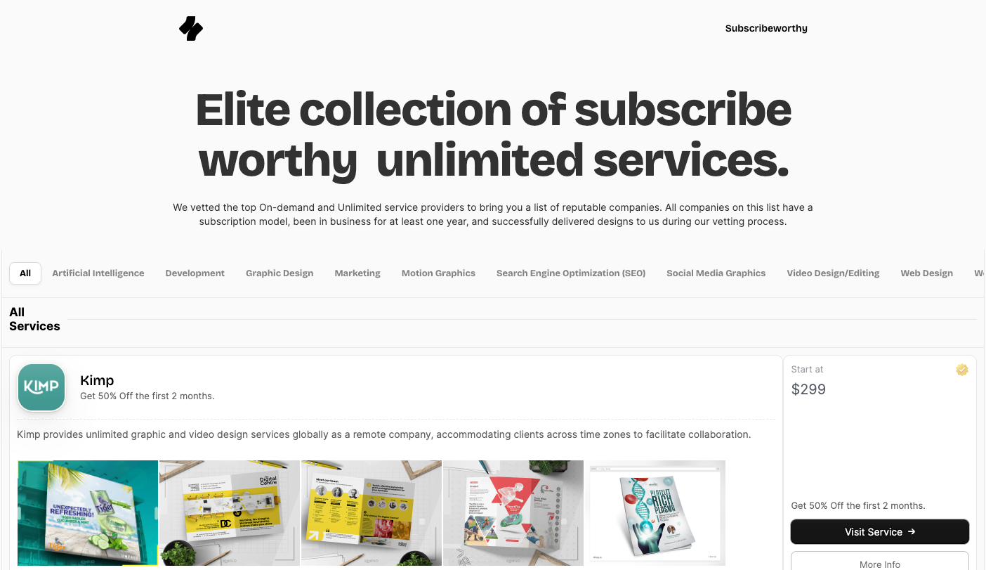 Screenshot of Subscribeworthy's homepage.