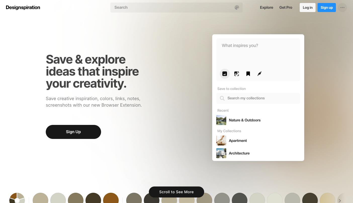 Screenshot of Designspiration's homepage.