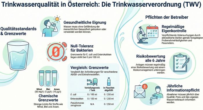 Umfassende Änderungen der Trinkwasserverordnung zur Umsetzung der EU Trinkwasserrichtlinie traten in Kraft. Diese betreffen die Betreiber öffentlicher Wasserversorgungsanlagen und bringen erweiterte Pflichten bei mit sich.