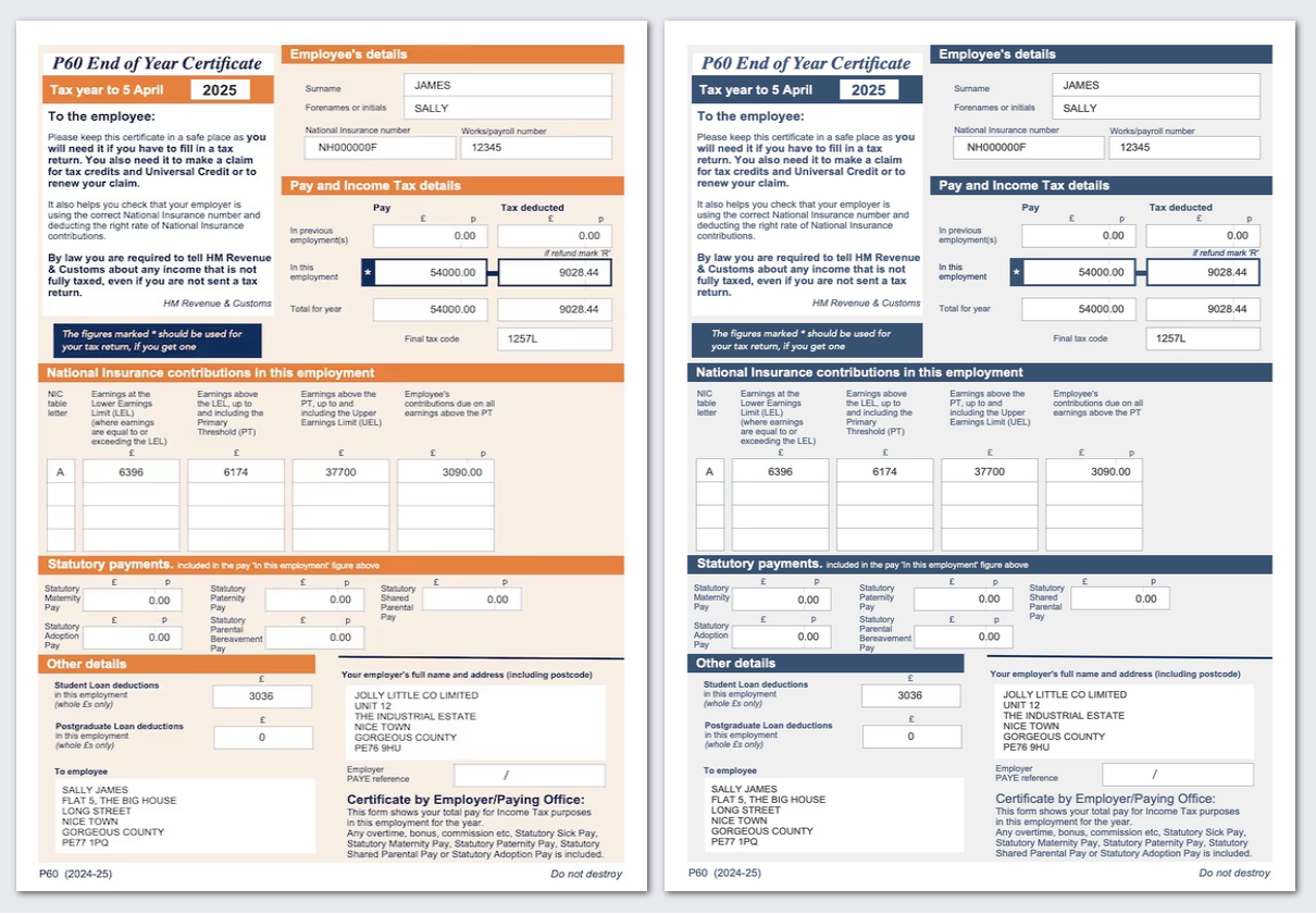 Two Styles of P60 Document Side by Side