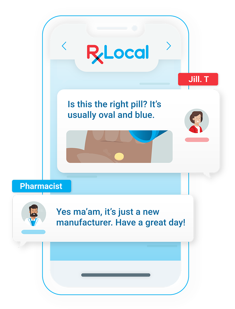 Illustration of a mobile phone with pharmacists to customer chat