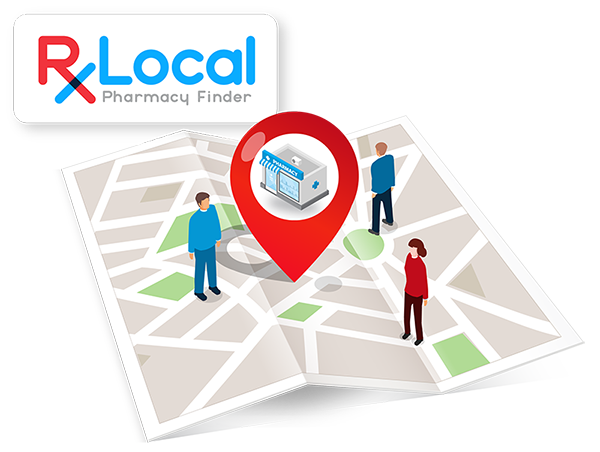Illustration of a map with rxlocal logo