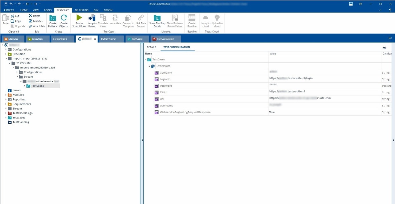 Control Panel for the integration between Testersuite Tosca.