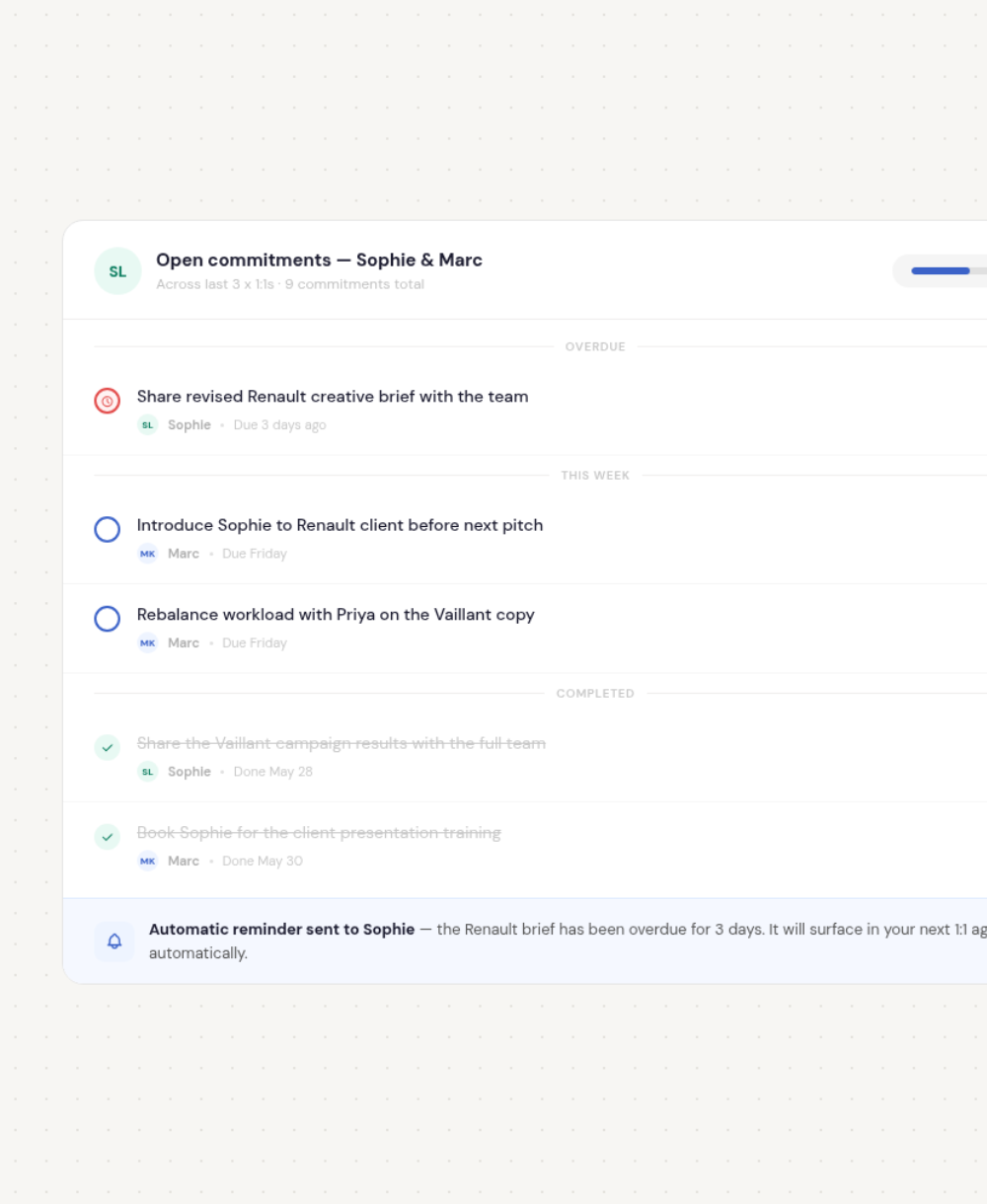 4. Commitment tracking between 1:1s