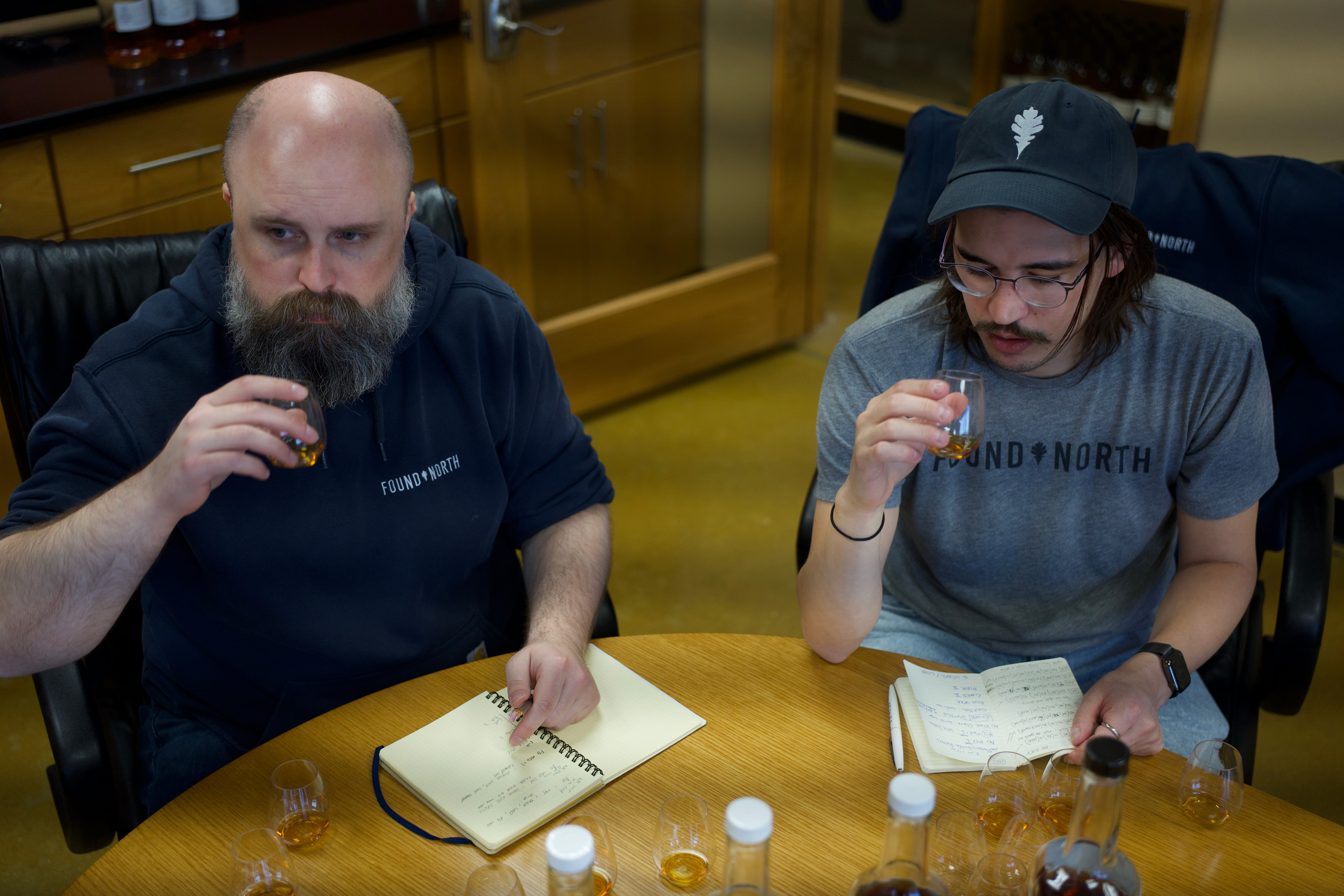 The Found North team tasting through finished casks