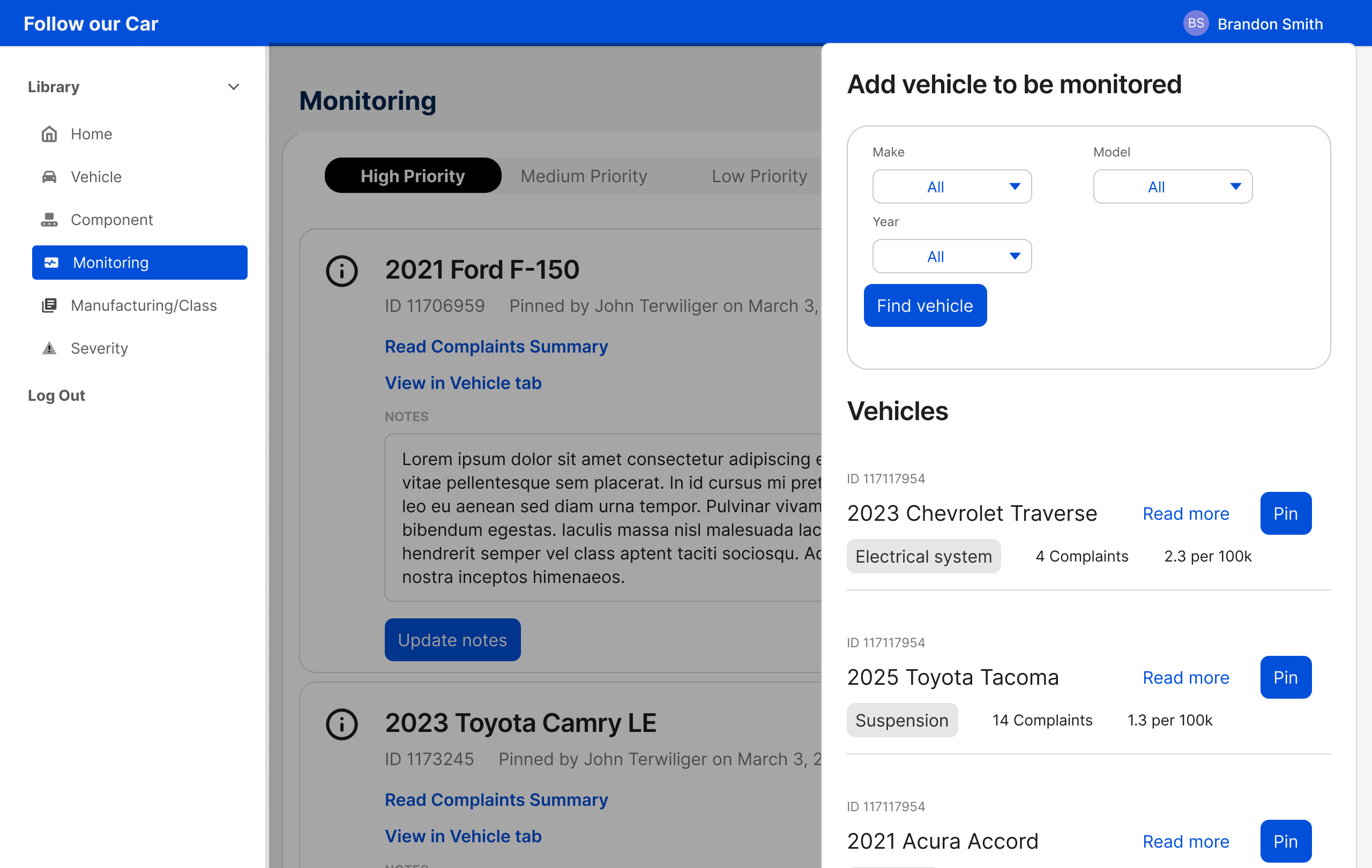 Monitoring page add vehicle